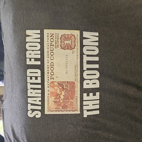 "Started from the bottom with food stamp coupon" gray t-shirt size XXL - Picture 2 of 3